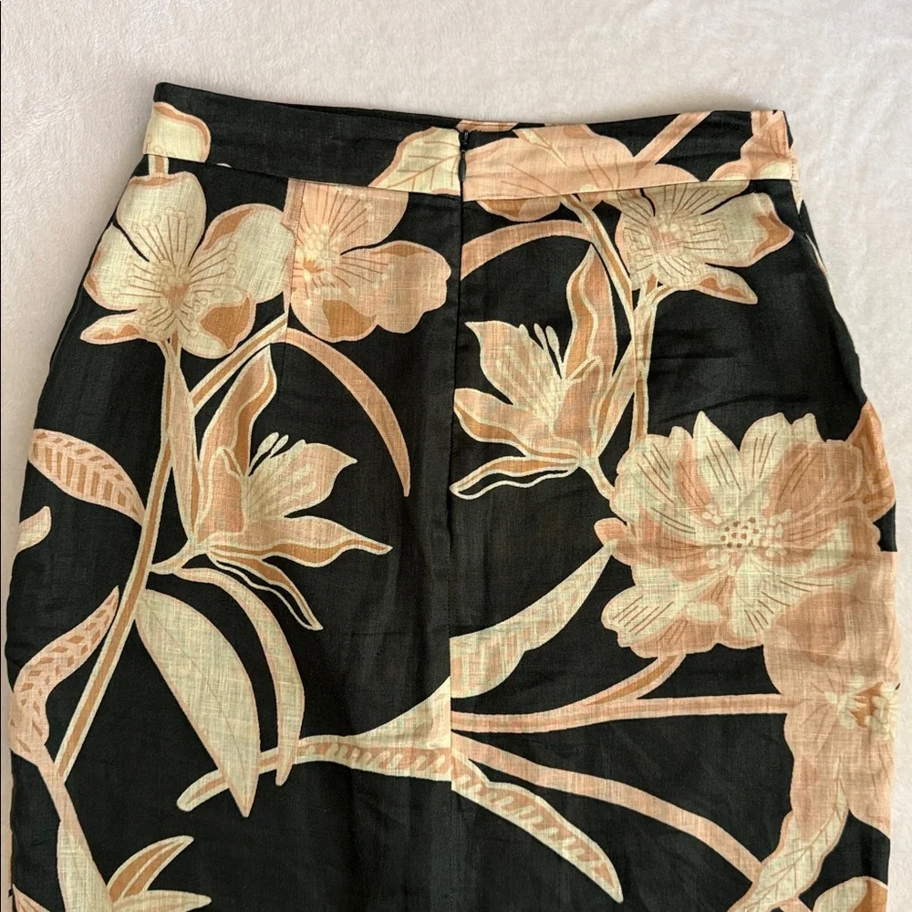 Reiss | Jackson Linen Floral Front Slit Knee Length Pencil Skirt Pockets (4) - Picture 8 of 13